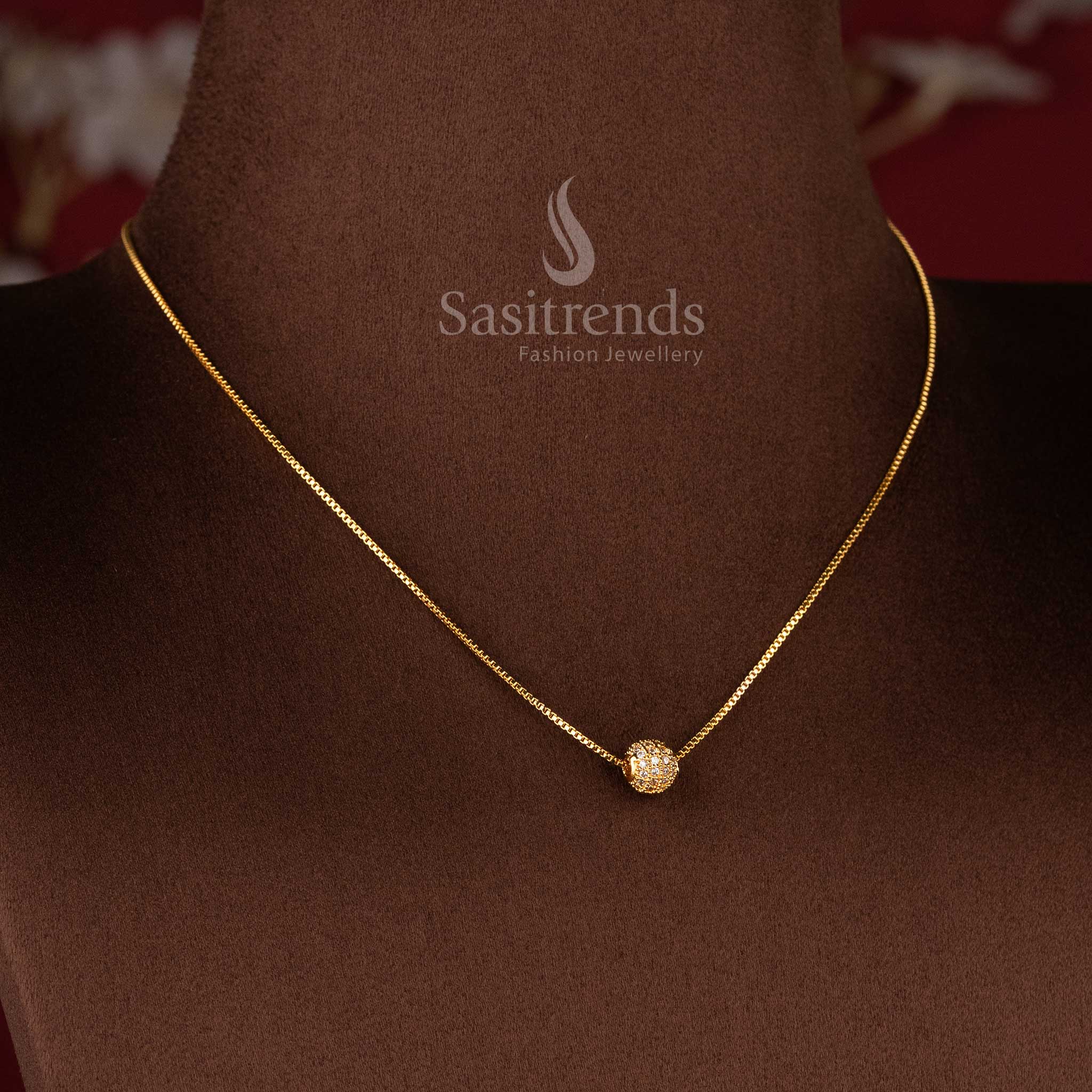 Micro Gold Plated AD Ball Chain Necklace with Real Gold Look Finish for Women, Elegant Daily Wear and Party Wear Jewellery - Sasitrends