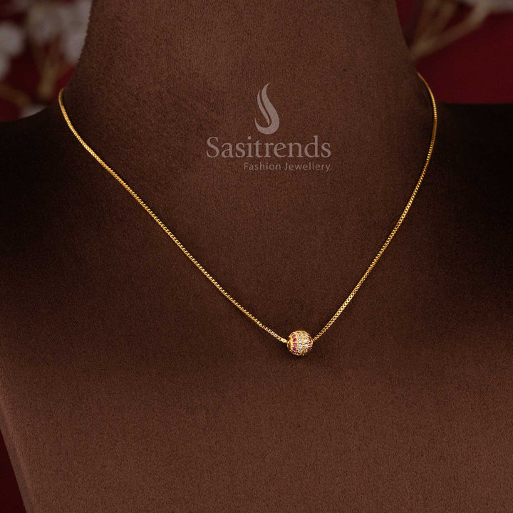 Invisible Ball Chain Necklace with AD Stone Studded Center Bead, Micro Gold Plated Real Gold Finish Jewellery for Women - Sasitrends