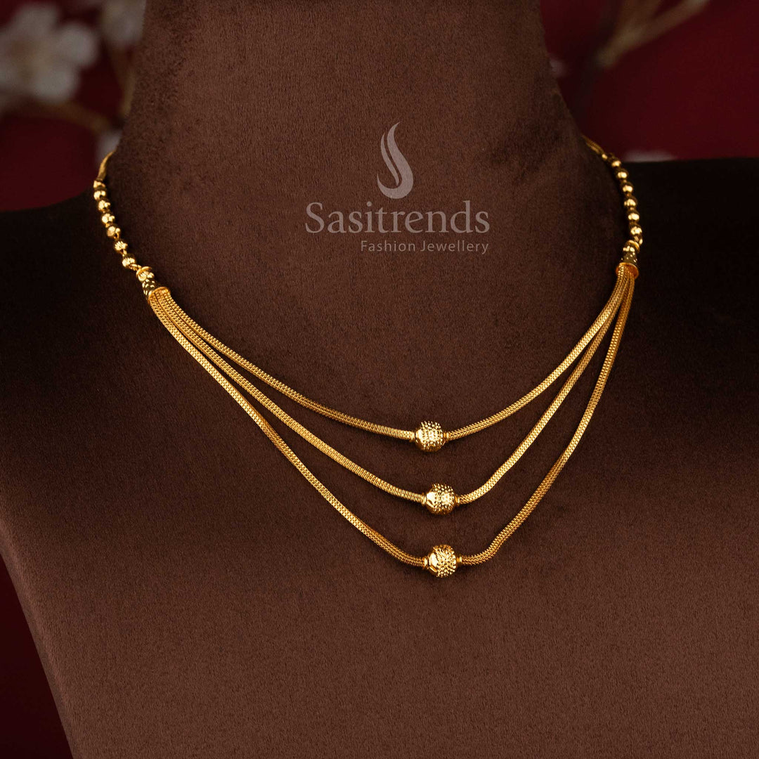 Three Layer Micro Gold Plated Ball Chain Necklace with Real Gold Look Finish - Sasitrends