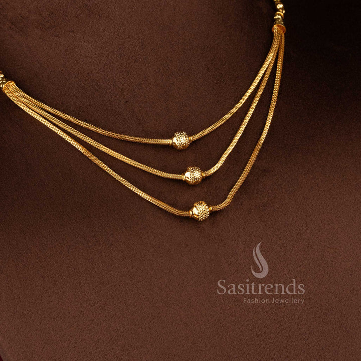 Three Layer Micro Gold Plated Ball Chain Necklace with Real Gold Look Finish - Sasitrends