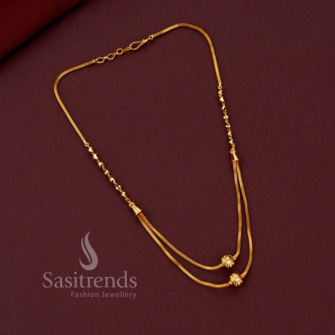 Traditional micro gold plated double layer beaded necklace chain guaranteed to look like real gold 