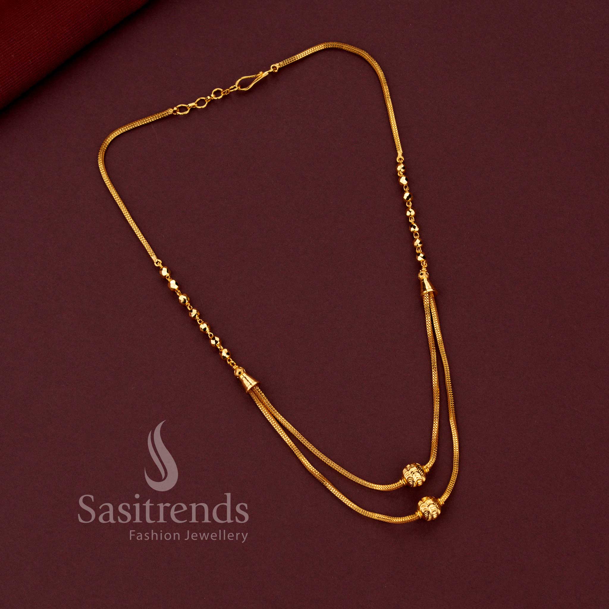 Traditional micro gold plated double layer beaded necklace chain guaranteed to look like real gold 
