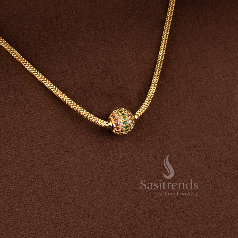 Royal Spark AD Ball Chain Necklace with Guaranteed Micro Gold Plating, and Sparkling American Diamond Stones for Women - Sasitrends