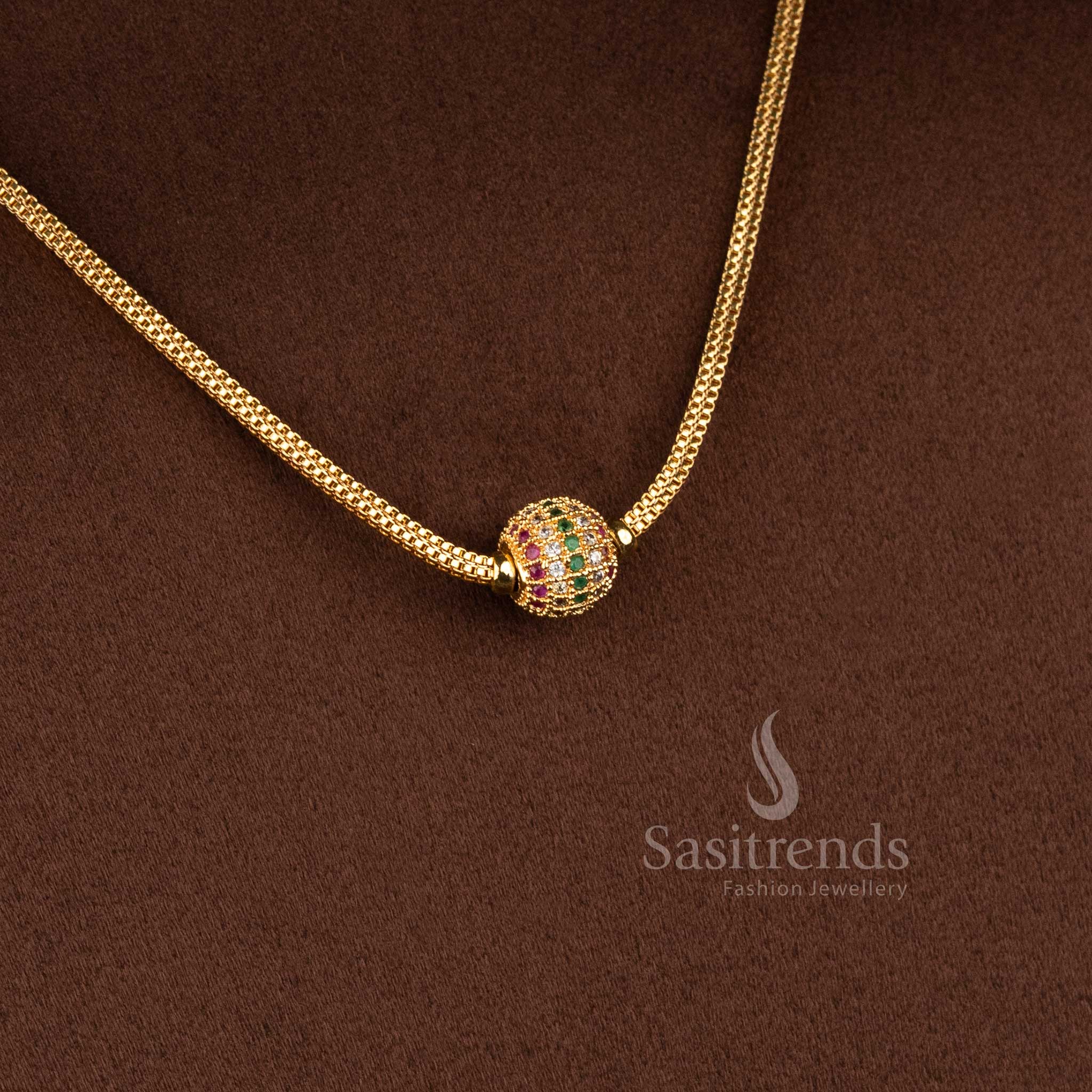 Royal Spark AD Ball Chain Necklace with Guaranteed Micro Gold Plating, and Sparkling American Diamond Stones for Women - Sasitrends