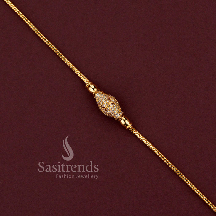 Micro Gold Plated Oval Ball AD Stone Designer Mugappu Chain with Sparkling White Stones and Traditional Gold Look Finish for Women - Sasitrends