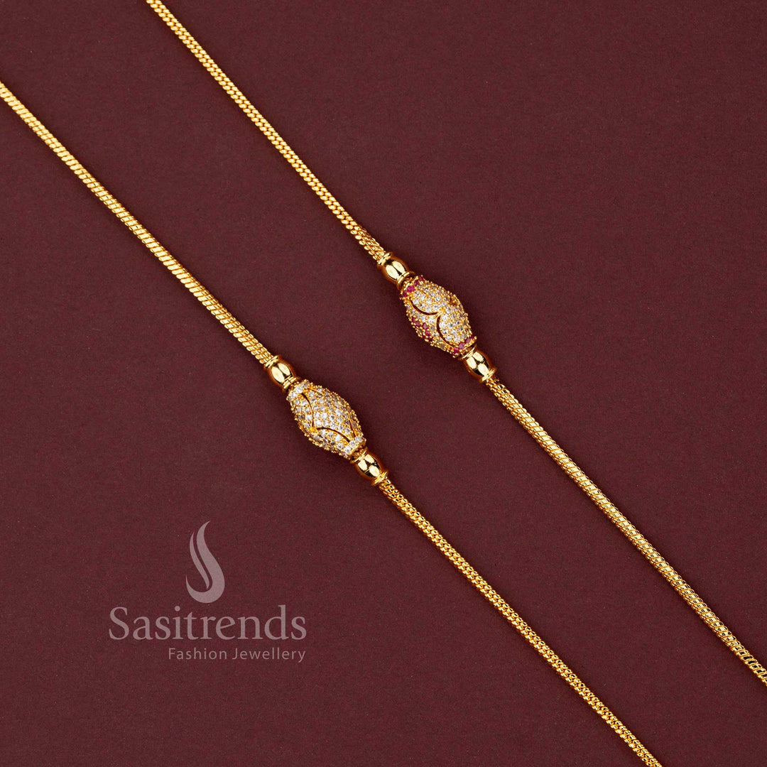 Micro Gold Plated AD Stone Designer Mugappu Chain with Rich Real Gold Look Finish for Women - Sasitrends