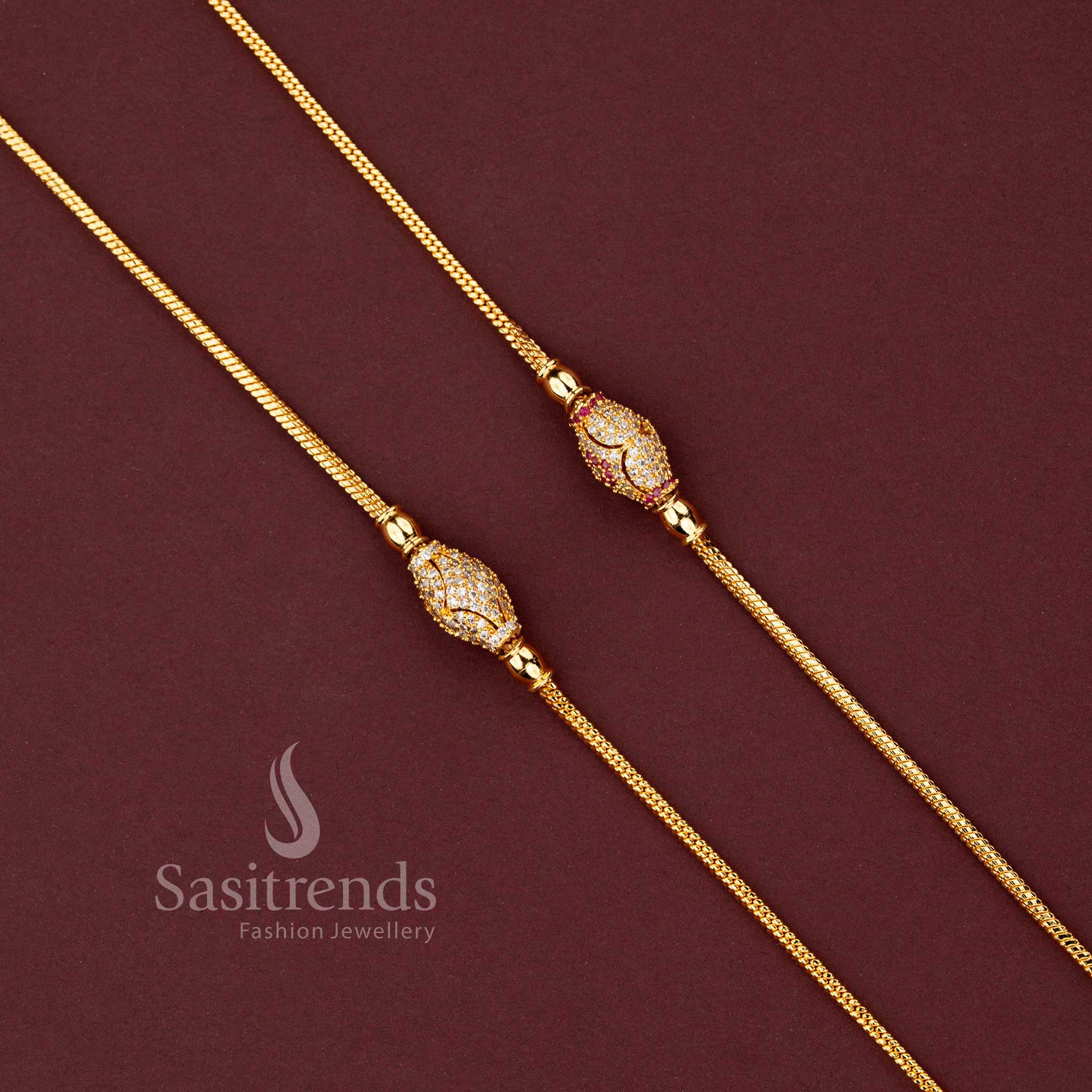 Micro Gold Plated AD Stone Designer Mugappu Chain with Rich Real Gold Look Finish for Women - Sasitrends