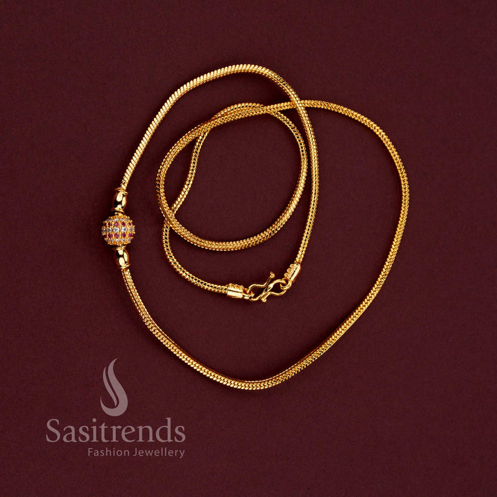 Guaranteed One Gram Micro Gold Plated Crystal Globe Mugappu Chain with Sparkling AD Stone Work and Traditional Gold Look Finish for Women - Sasitrends