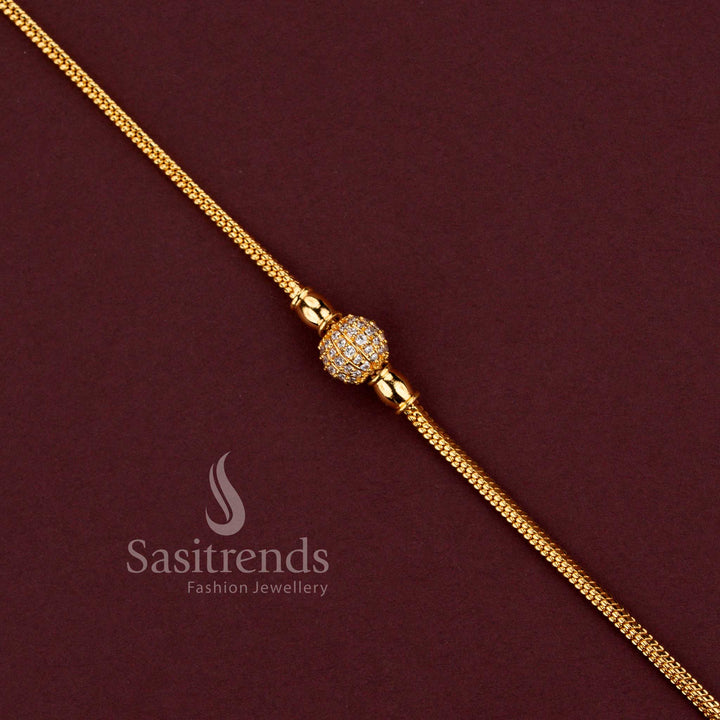 Traditional One Gram Micro Gold Plated Crystal Globe Mugappu Chain with Shimmering White Stone Detailing for Women - Sasitrends