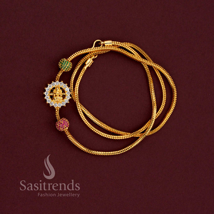 One Gram Micro Gold Plated Lakshmi AD Stone Motif Mugappu Chain and Heritage Inspired Design - Sasitrends
