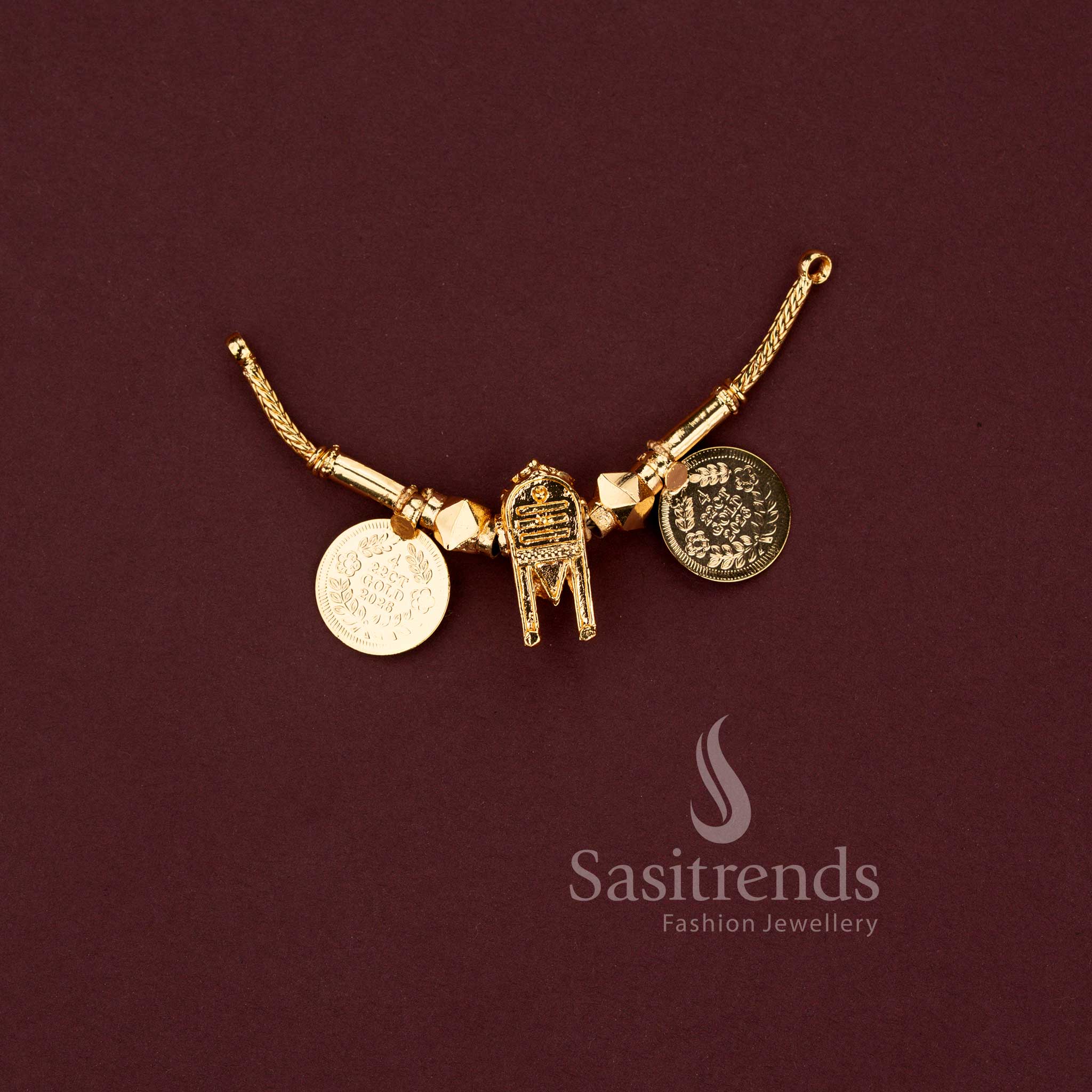 Micro gold plated lakshmi coin and tulsi mangalsutra thali pendant collection showcasing sivan pattai and naamam variants - Sasitrends
