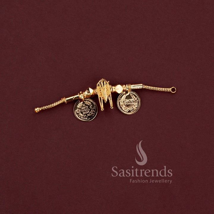 Traditional south indian micro gold plated thali pendants in thennai maram and lakshmi coin designs - Sasitrends.