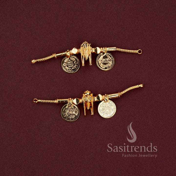 Micro gold plated lakshmi coin and tulsi mangalsutra thali pendant collection showcasing sivan pattai and naamam variants - Sasitrends