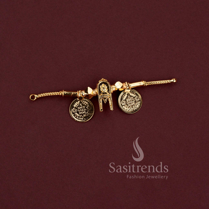 Traditional south indian micro gold plated thali pendants in thennai maram and lakshmi coin designs - Sasitrends.