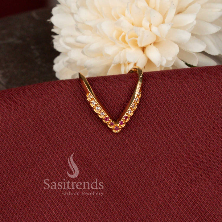 Guaranteed Micro Gold Plated American Diamond V Designer Ring for Women - Sasitrends