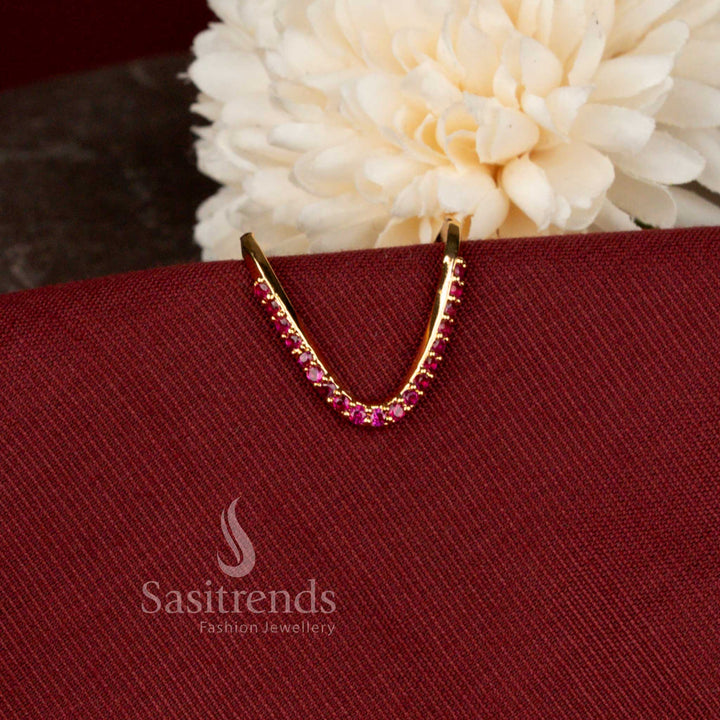 Micro Gold Plated American Diamond Curved V Designer Ring for Women - Sasitrends