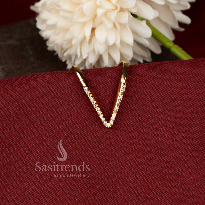 Beautiful Collection Micro Gold Plated American Diamond Chevron Ring - Sasitrends