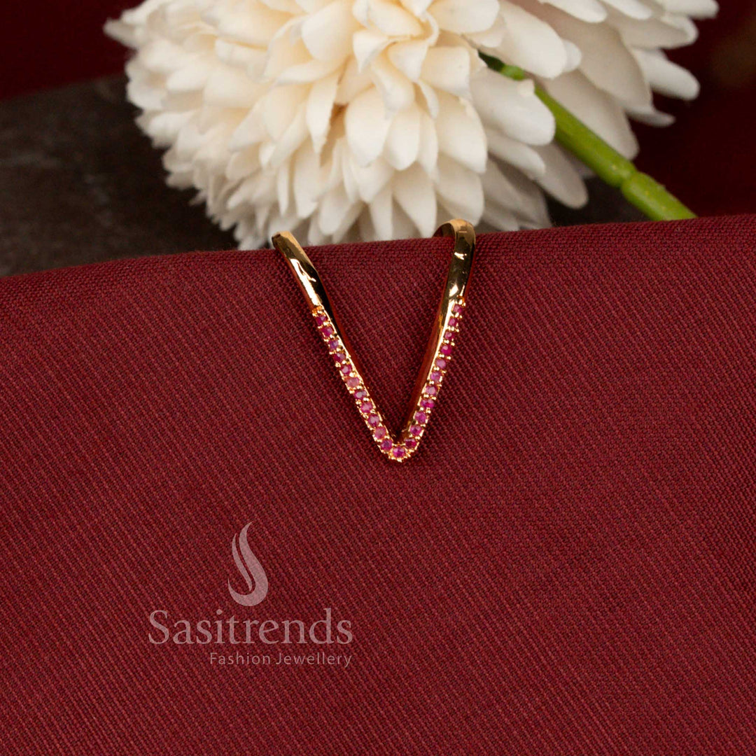 Beautiful Collection Micro Gold Plated American Diamond Chevron Ring - Sasitrends