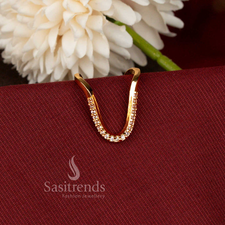 
Micro Gold Plated U Shape Designer Ring with American Diamond Detailing - Sasitrends