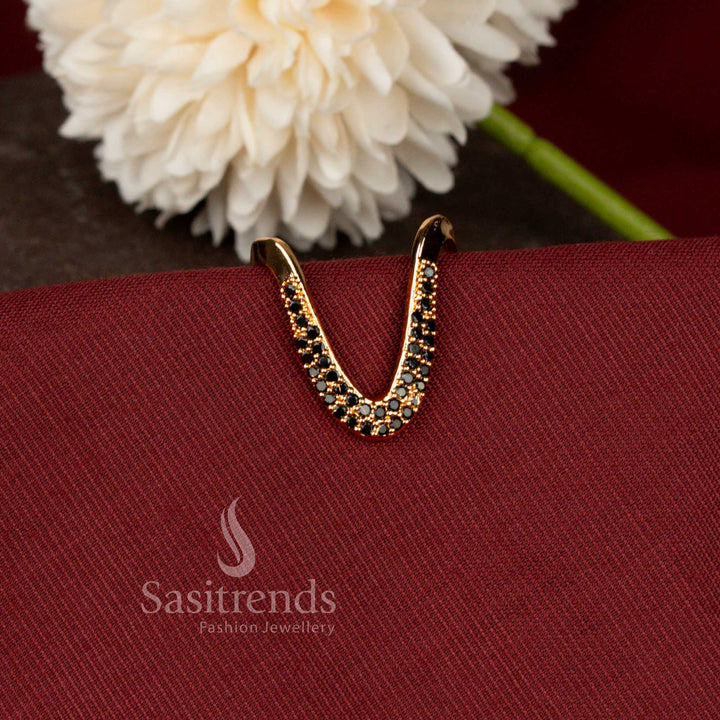 Guaranteed Micro Gold Plated Bold U Shaped Double Line American Diamond Designer Ring with Contemporary Open Curve Design - Sasitrends