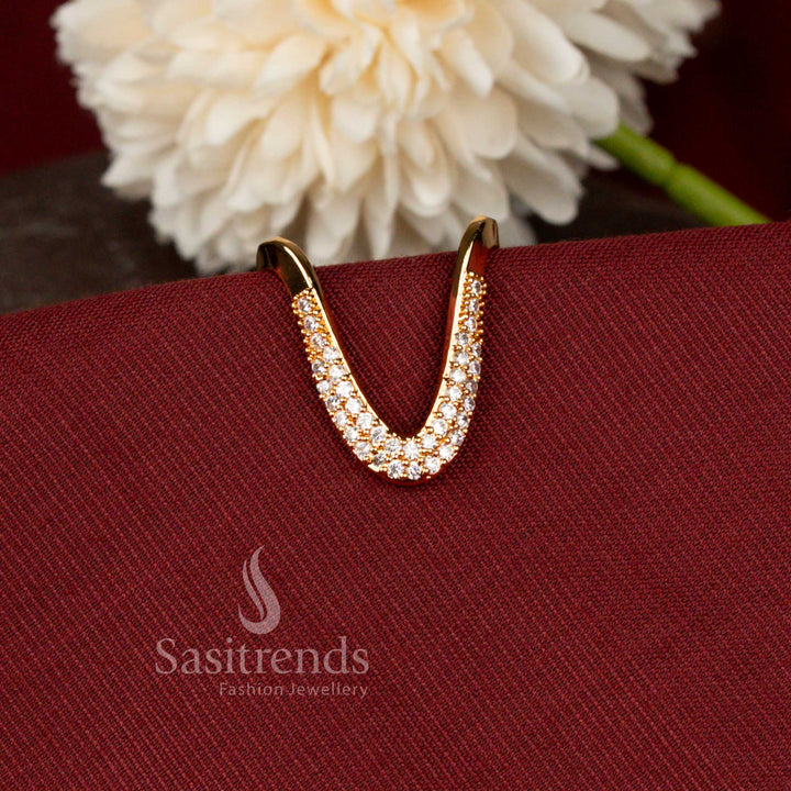 Contemporary Open Style American Diamond Designer Ring Featuring Bold Double Line Pattern - Sasitrends