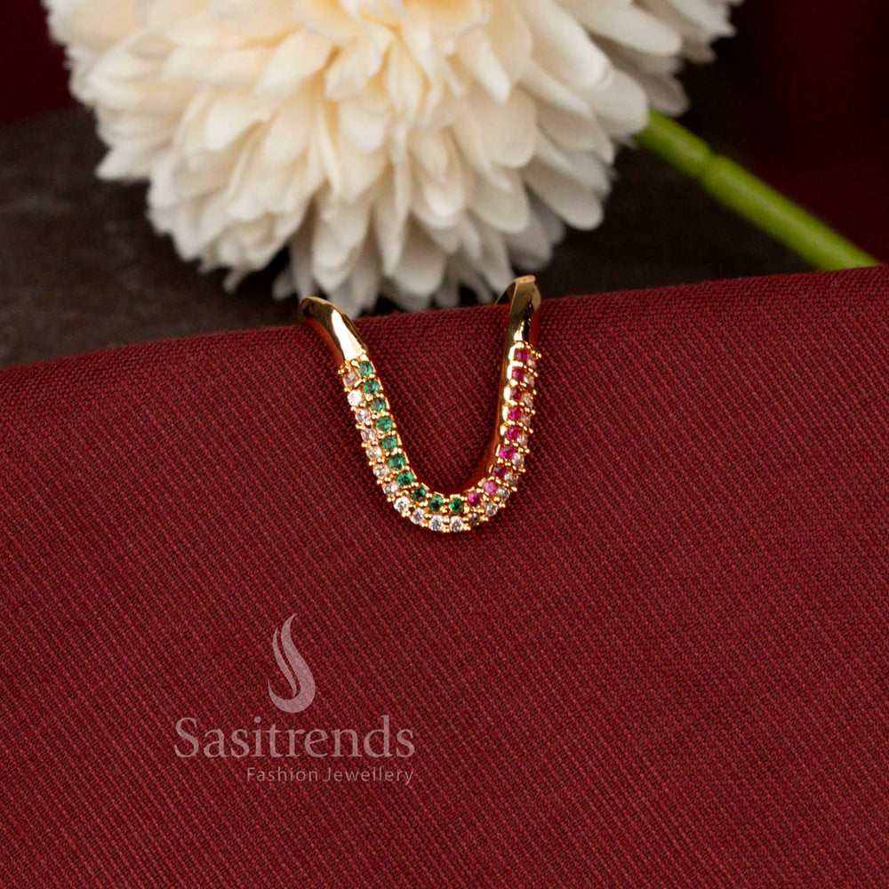 Guaranteed Micro Gold Plated Dual Row American Diamond Curved Designer Ring - Sasitrends