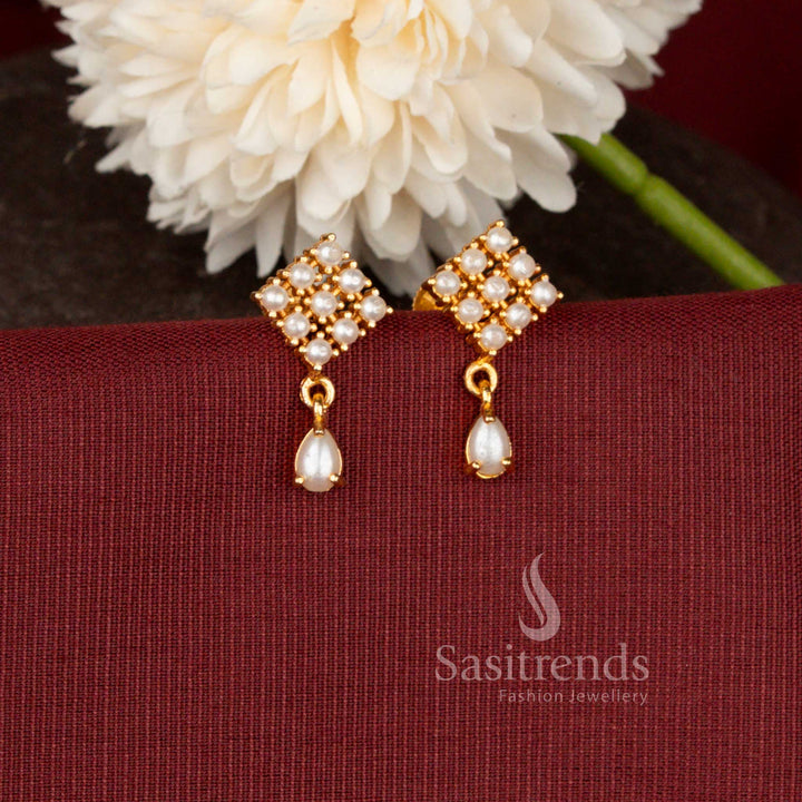 One Gram Micro Gold Plated Geometric Grid Drop Earrings | Look Like Real Gold - Sasitrends