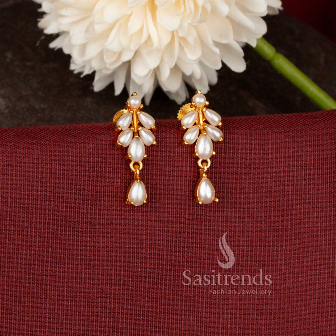 Micro Gold Plated Marquise Leaf Cluster Drop Earrings with Elegant Cascading Design for Women - Sasitrends