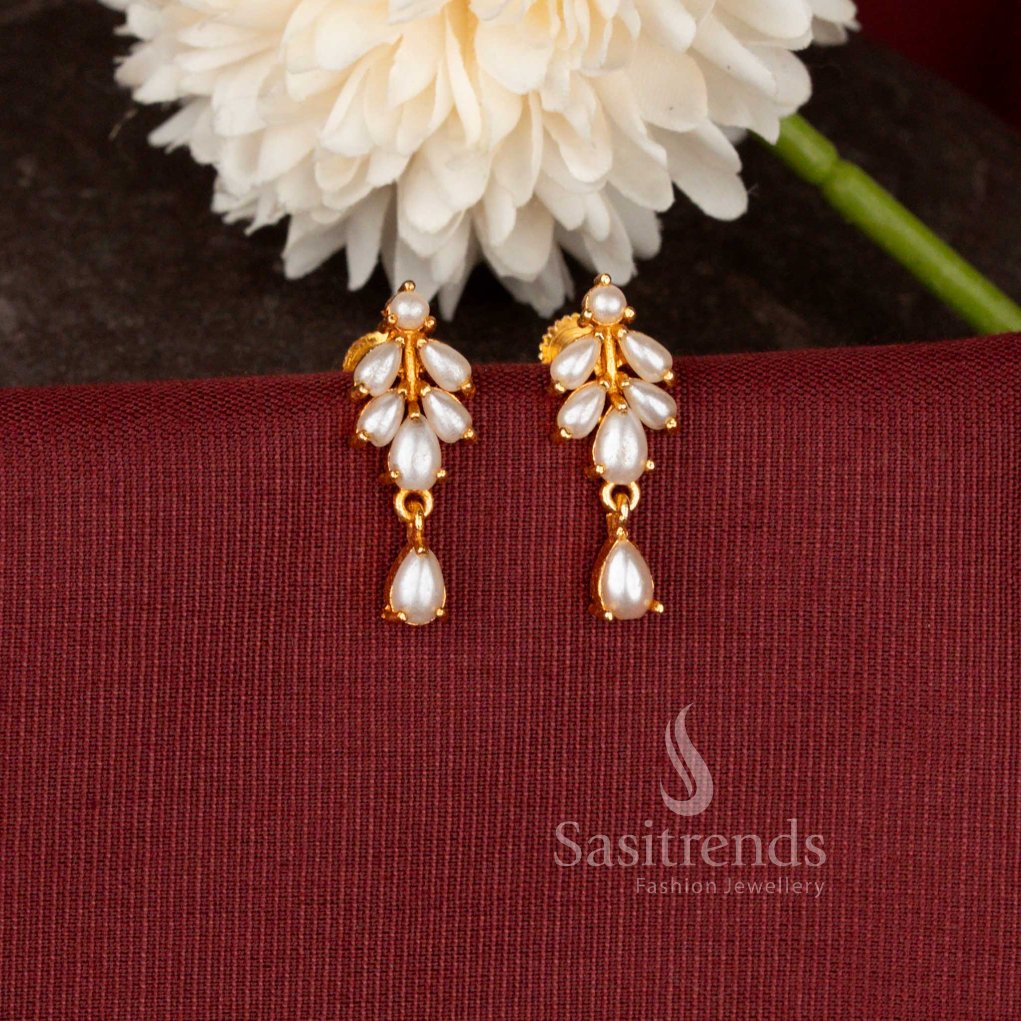 Micro Gold Plated Marquise Leaf Cluster Drop Earrings with Elegant Cascading Design for Women - Sasitrends