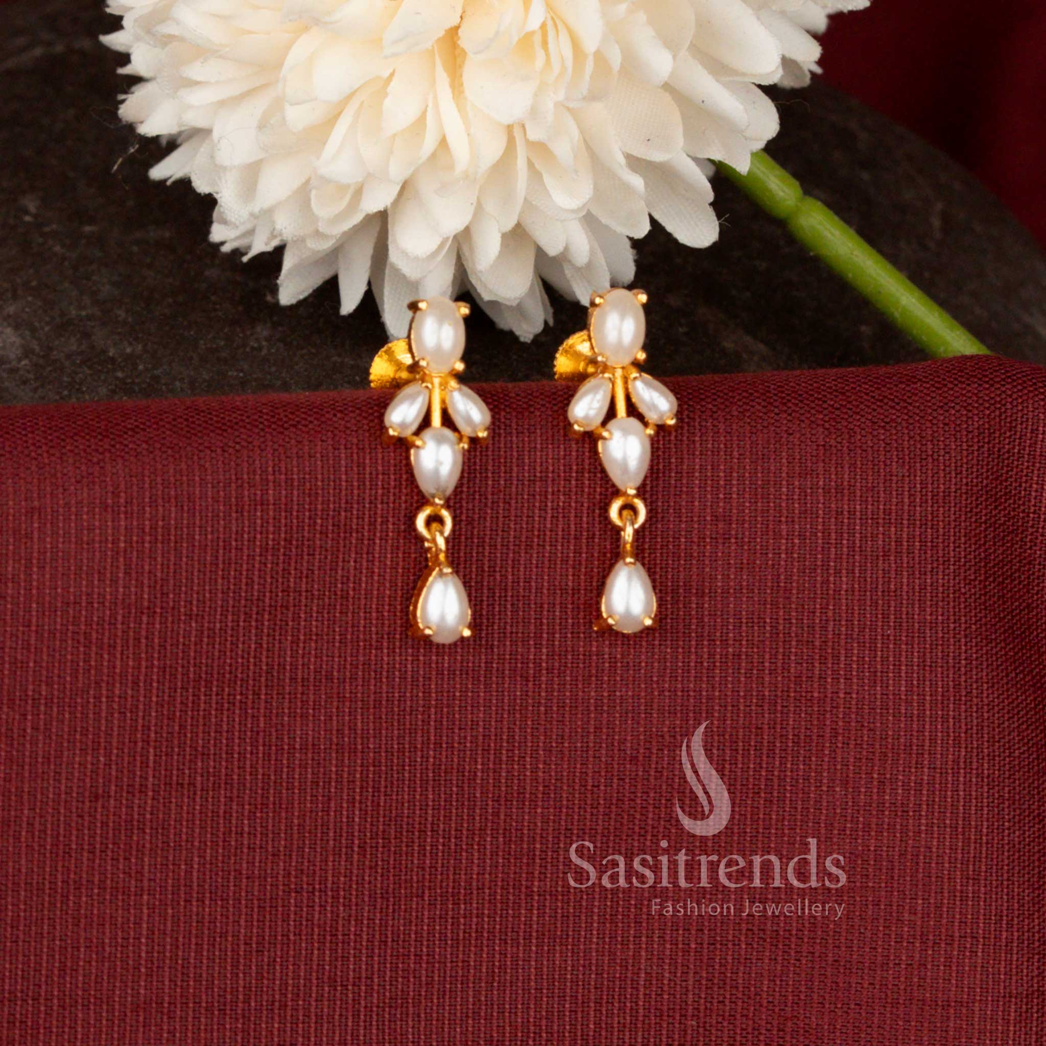 Micro Gold Plated Marquise Bud Drop Earrings Featuring Elegant Vertical Stone Arrangement - Sasitrends