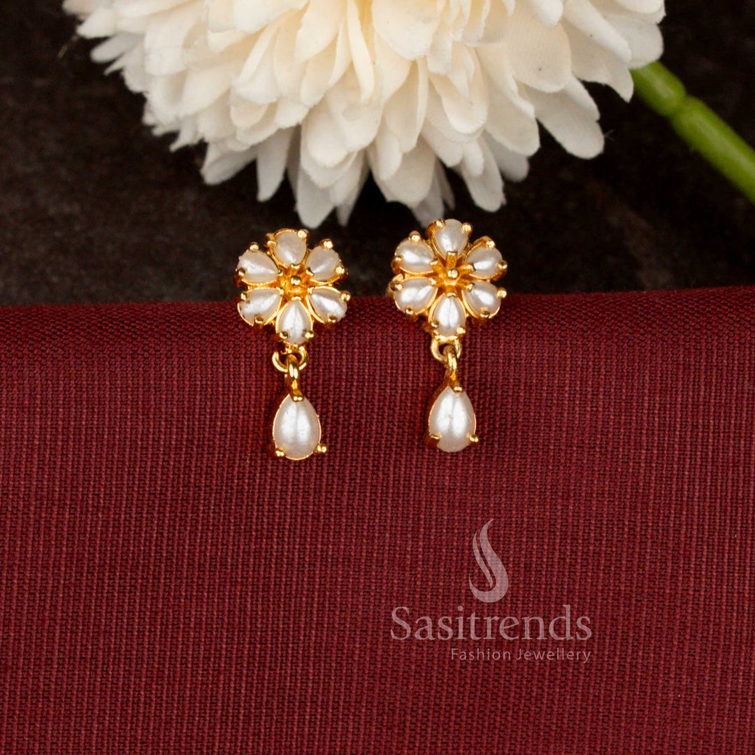 Micro Gold Plated Royal Blossom Drop Earrings Featuring Marquise Stone Floral Design - Sasitrends