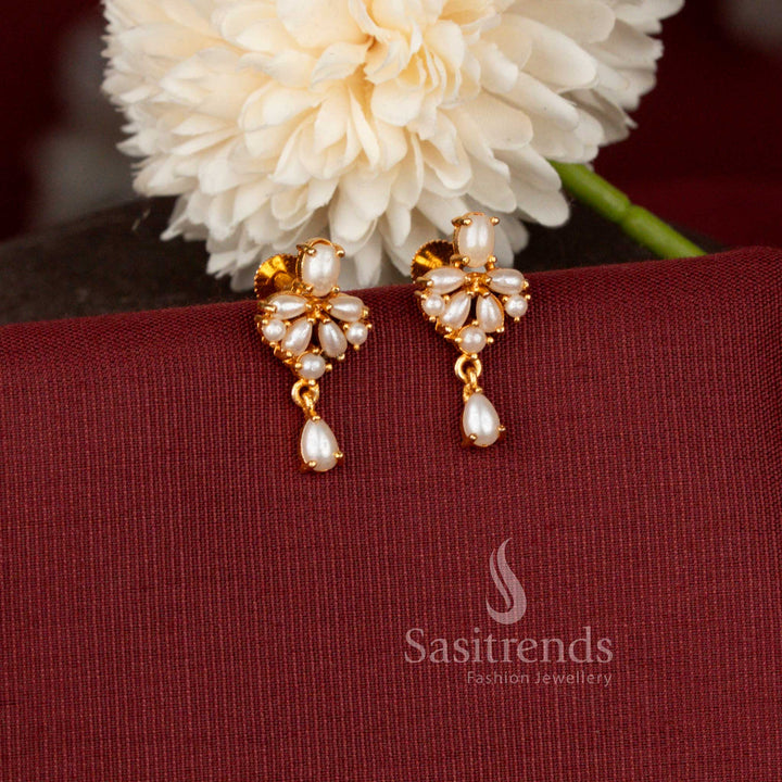 Eye Catching One Gram Micro Gold Plated Royal Floral Cluster Drop Earrings - Sasitrends