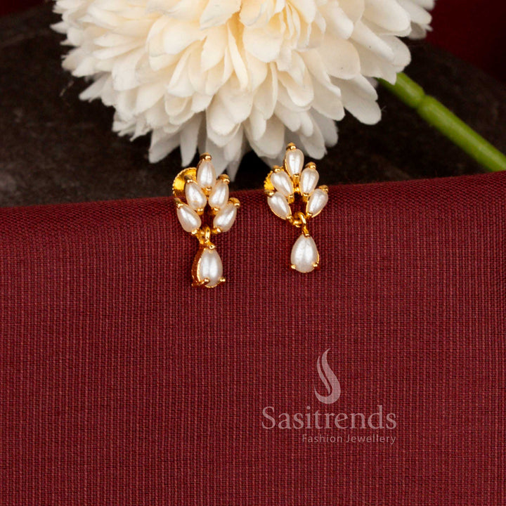 Micro Gold Plated Royal Foliage Drop Earrings Featuring Elegant Marquise Stone Detailing - Sasitrends