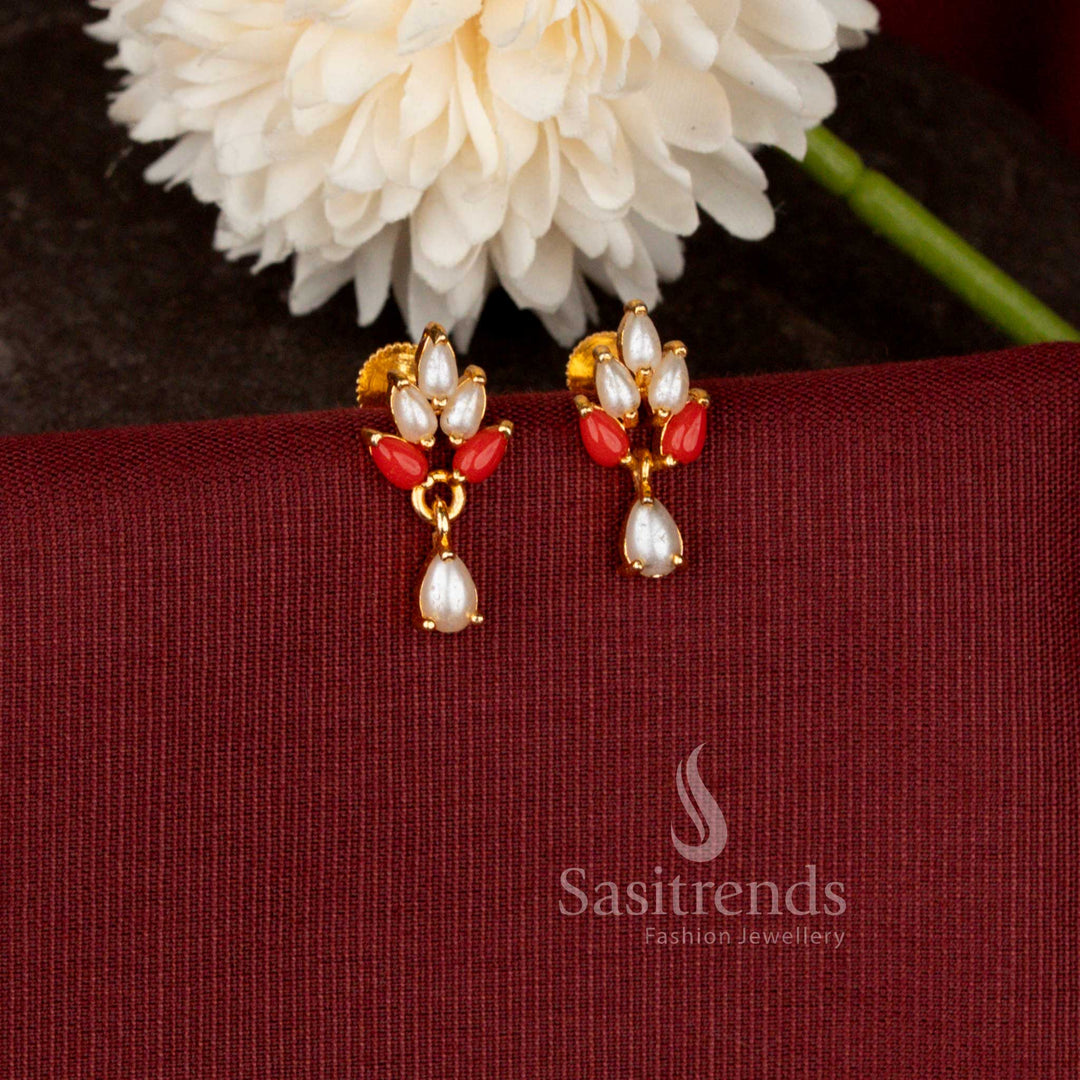 Traditional Micro Gold Plated Foliage Drop Earrings for Festive Wear - Sasitrends