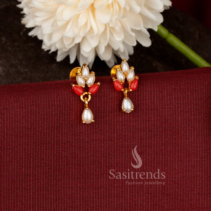 Traditional Micro Gold Plated Foliage Drop Earrings for Festive Wear - Sasitrends