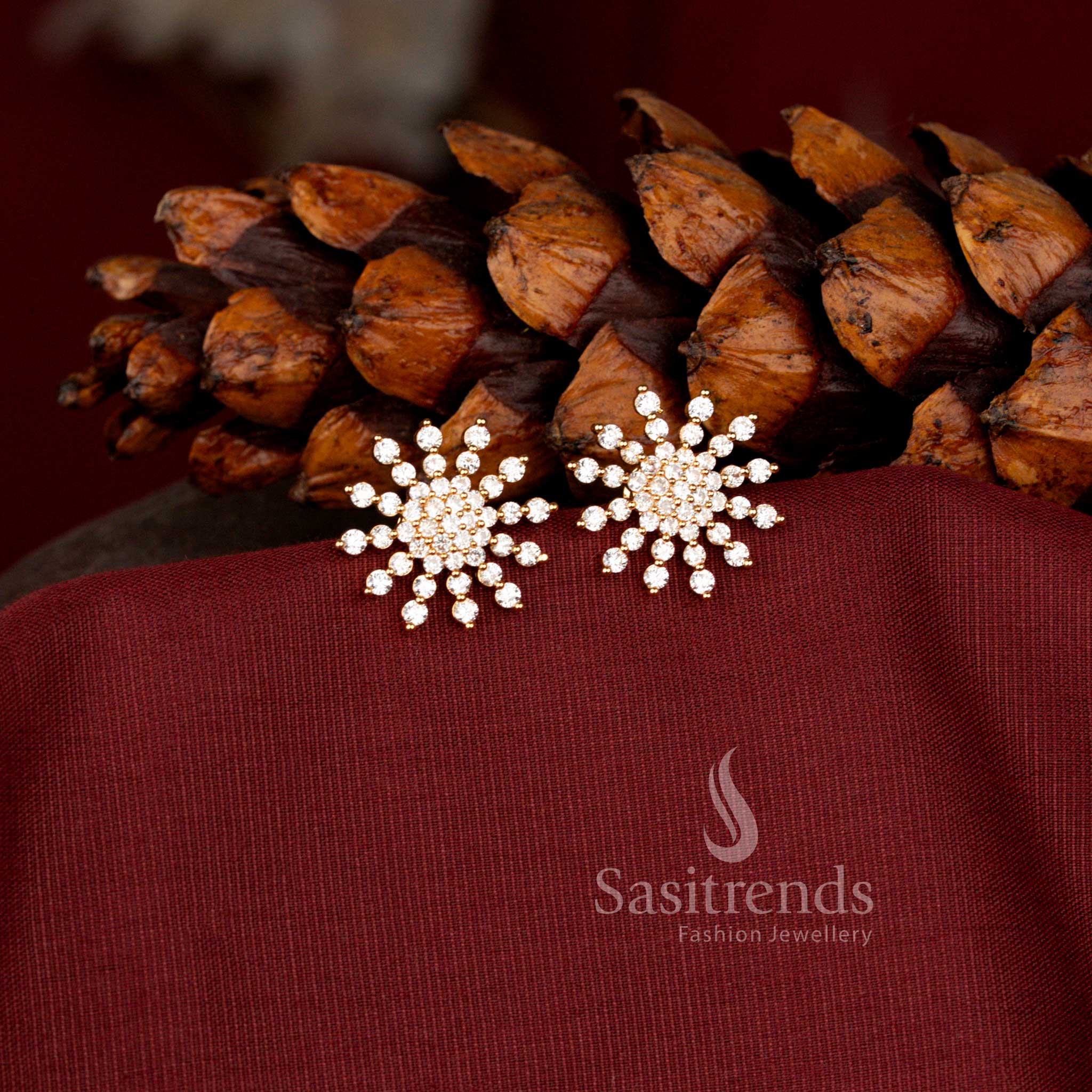 Elegant American Diamond Gold Stud Earrings with Sparkling Stones and Micro Gold Plated Finish for Women - Sasitrends