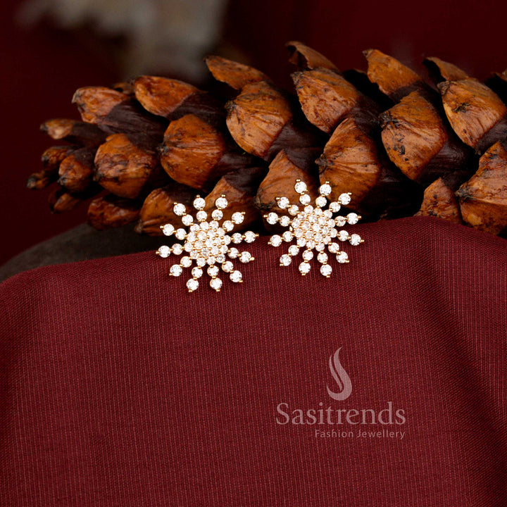 Elegant American Diamond Gold Stud Earrings with Sparkling Stones and Micro Gold Plated Finish for Women - Sasitrends