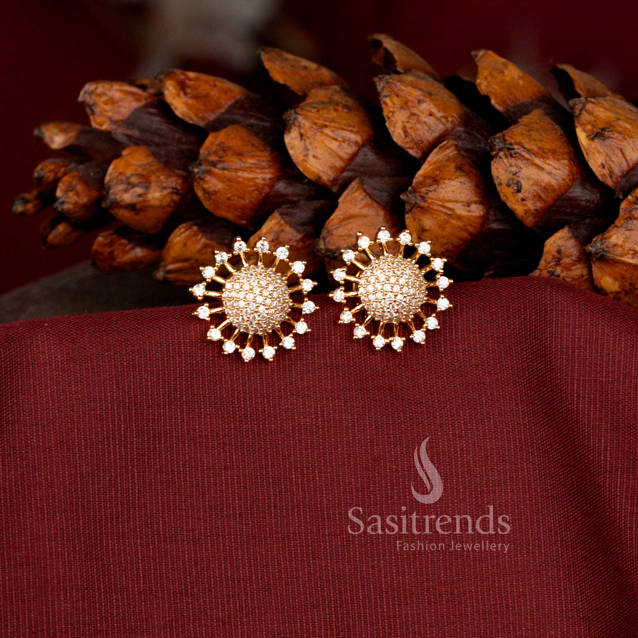 Elegant American Diamond Gold Stud Earrings with Sparkling Stones and Micro Gold Plated Finish  - Sasitrends