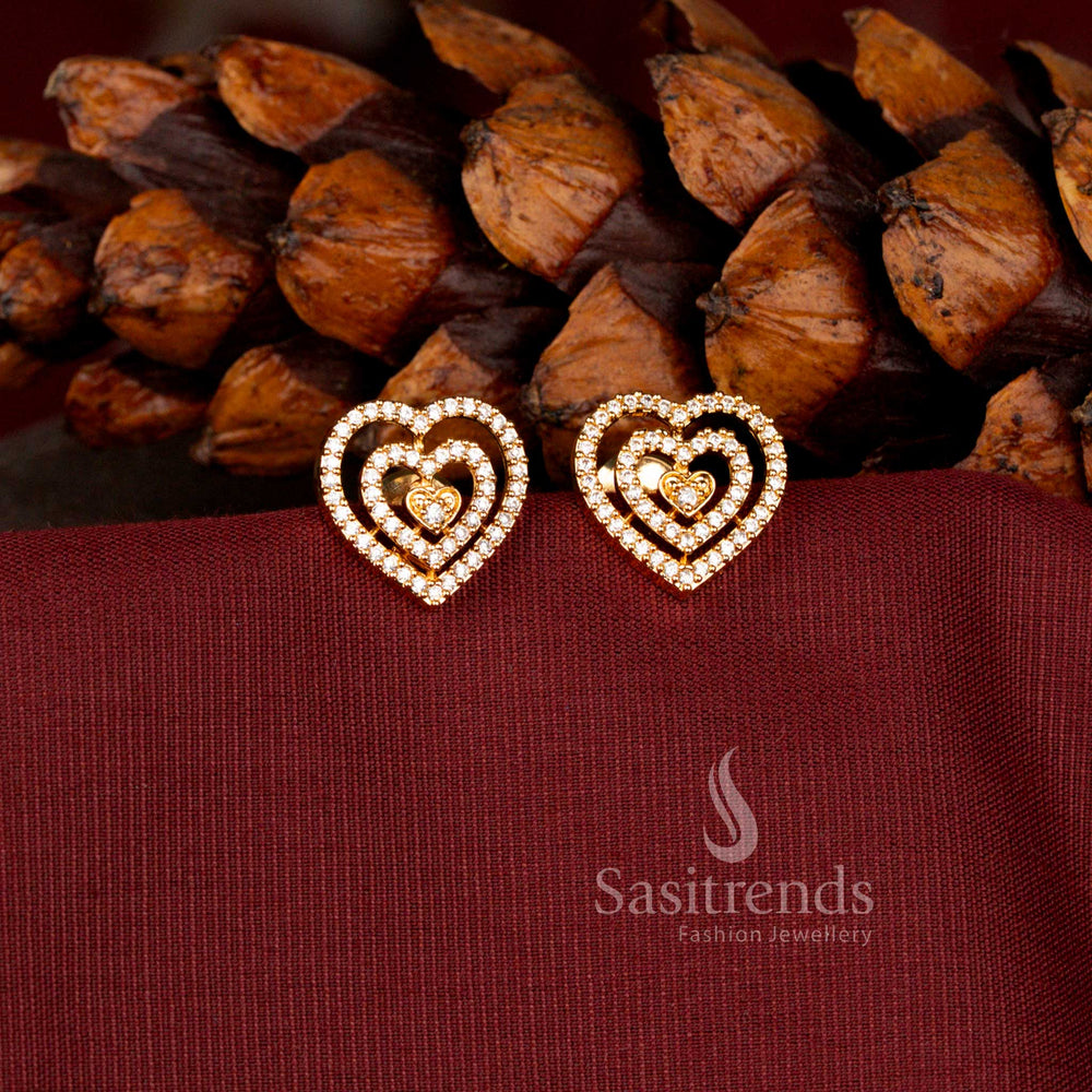 Micro Gold Plated Push Back Stud Earrings Featuring Brilliant American Diamonds, Real Gold Look Jewellery  - Sasitrends