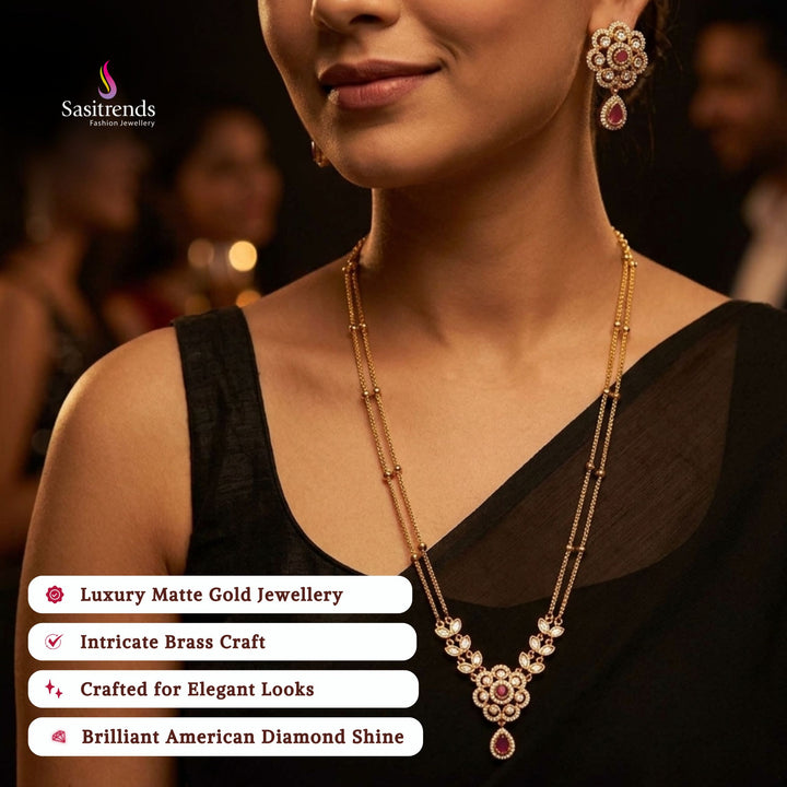 Engagement wear matte gold plated AD stone necklace set model image - Sasitrends