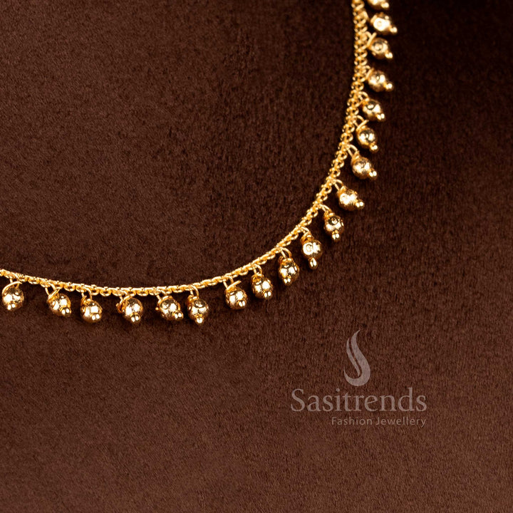 Traditional golden mani bead fringe necklace for festive and ethnic wear - Sasitrends