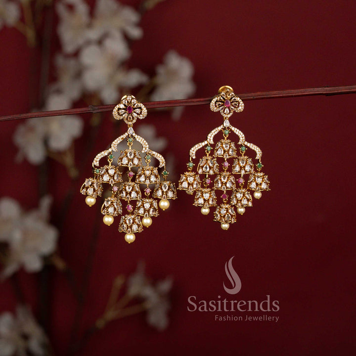 American Diamond Statement Earrings with Intricate Pearl Drop Design for Weddings - Sasitrends