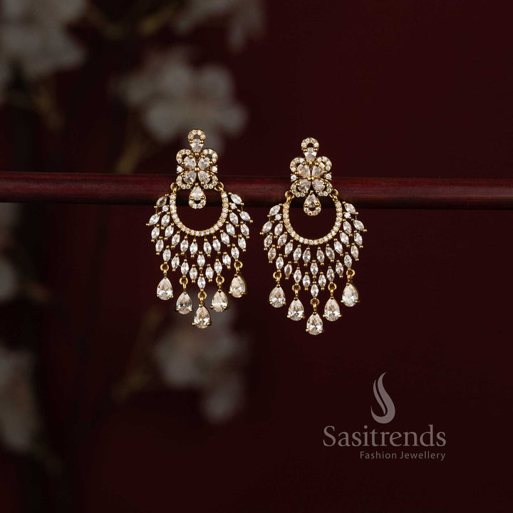 Stunning American Diamond Crescent Chandbali Earrings For Traditional Wear - Sasitrends