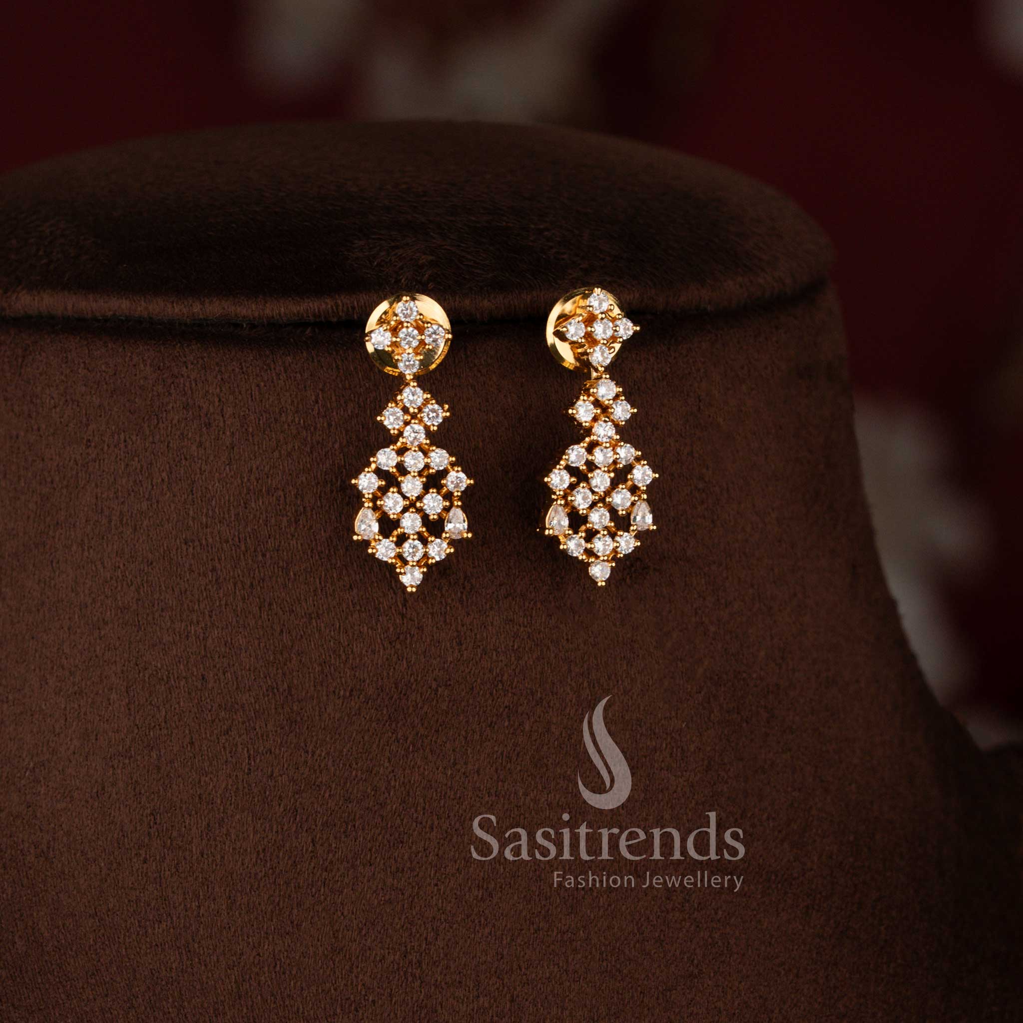 Beautiful American Diamond short necklace, long haram, and earrings jewellery set with elegant craftsmanship - Sasitrends