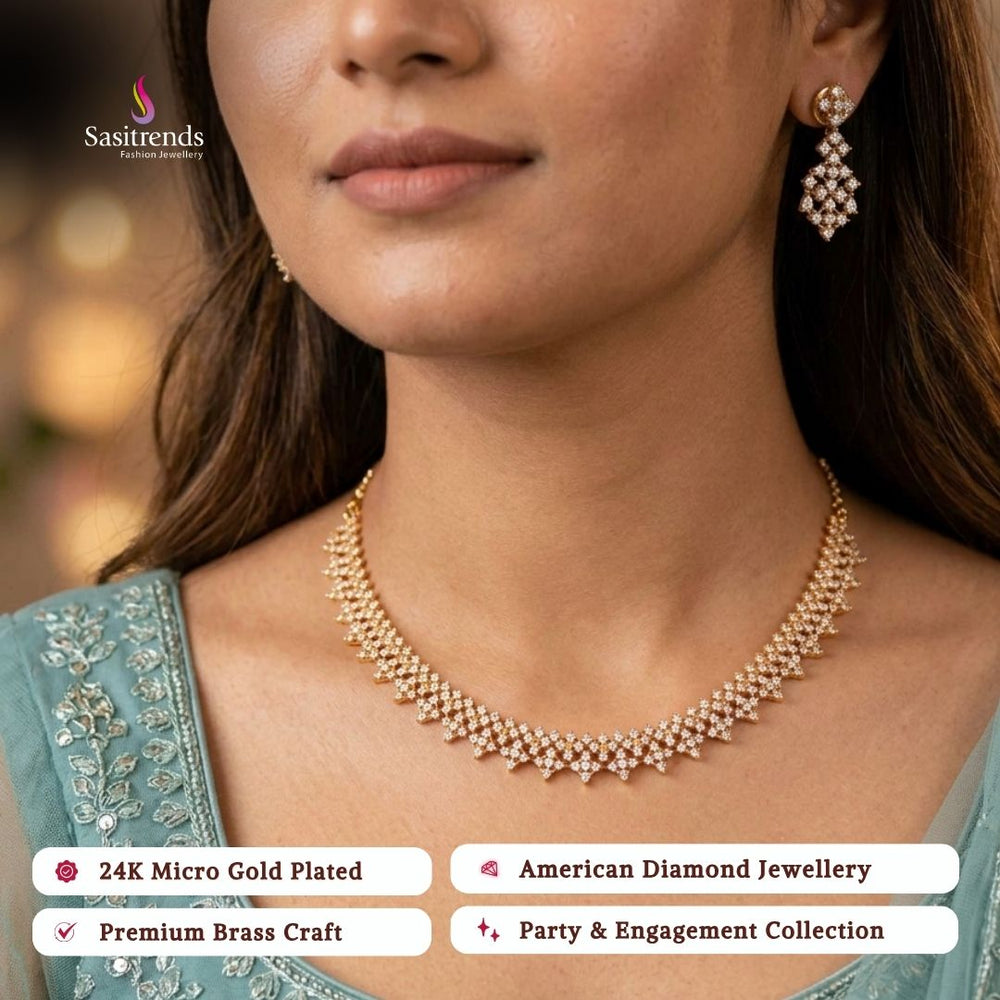 Engagement wear micro gold plated AD stone necklace set - Sasitrends