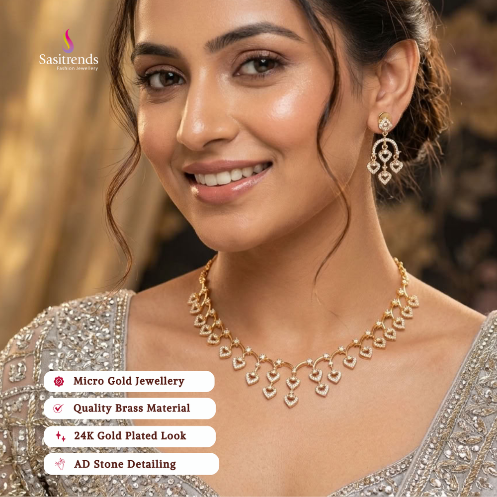 Engagement wear micro gold plated AD stone necklace set - Sasitrends