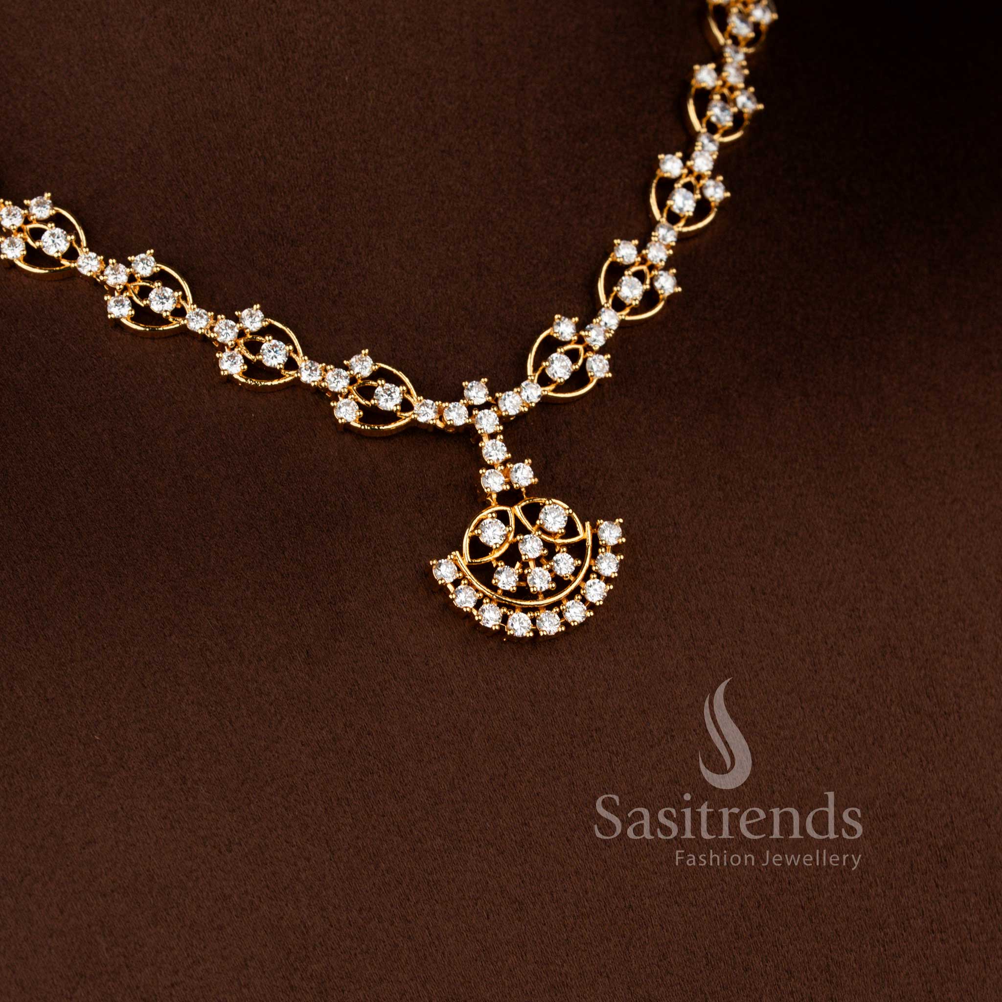 Guaranteed One Gram Micro Gold Plated bridal pendant necklace set for weddings and festive occasions - Sasitrends