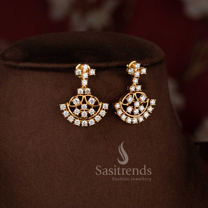 Traditional American Diamond hanging earrings matching the elegant half moon necklace set - Sasitrends