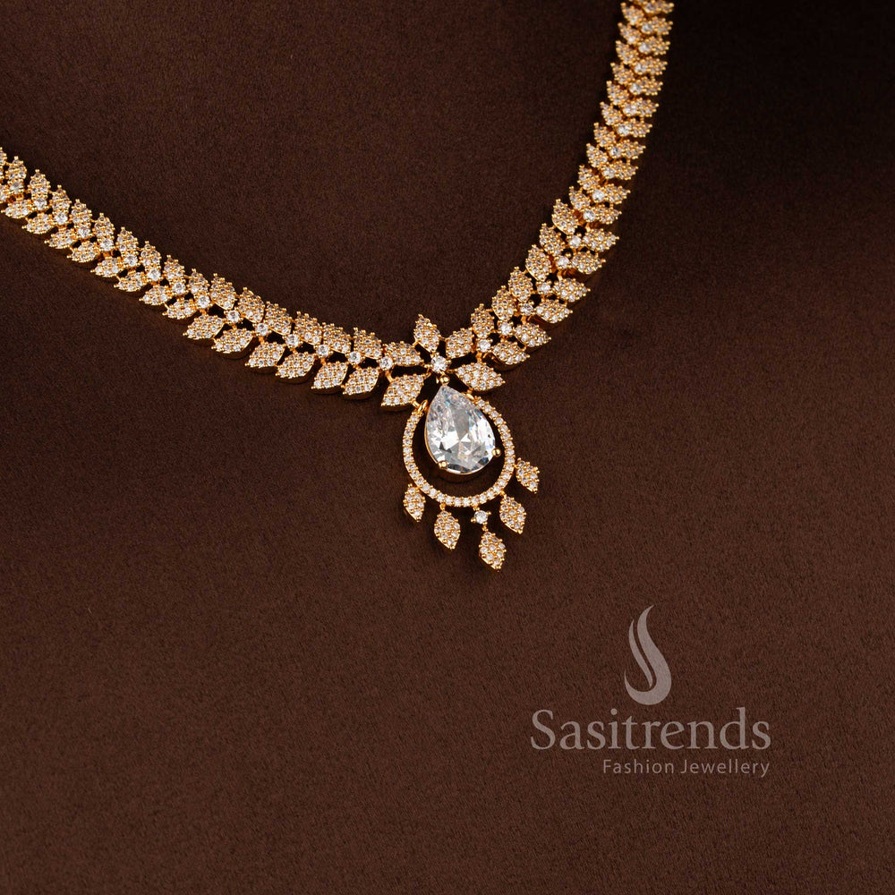 Traditional American Diamond hanging teardrop earrings matching the elegant necklace set - Sasitrends