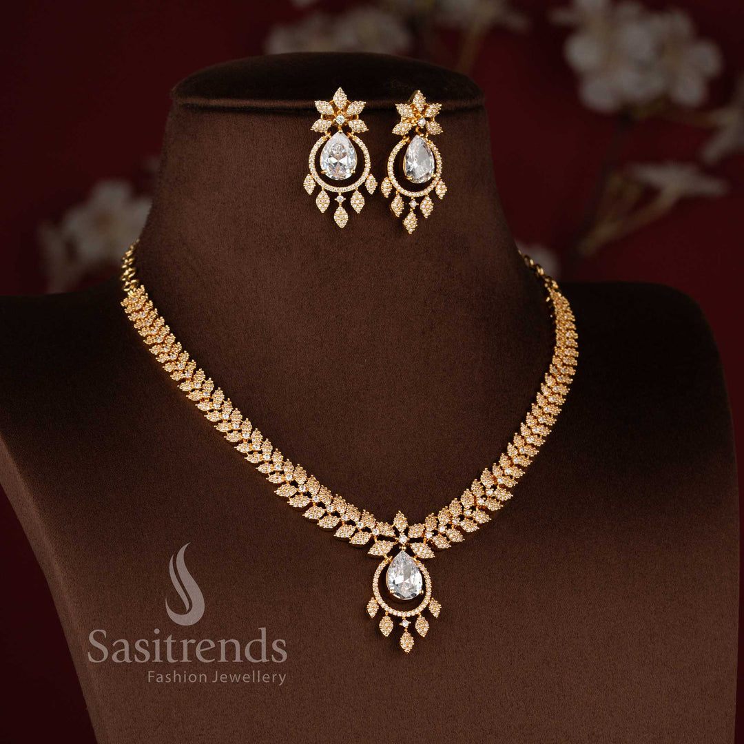 Traditional American Diamond hanging teardrop earrings matching the elegant necklace set - Sasitrends